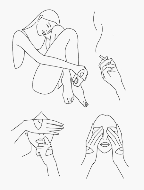 Planche de tatouages temporaires noirs "lazy afternoon" avec des silhouettes dessinées en line art