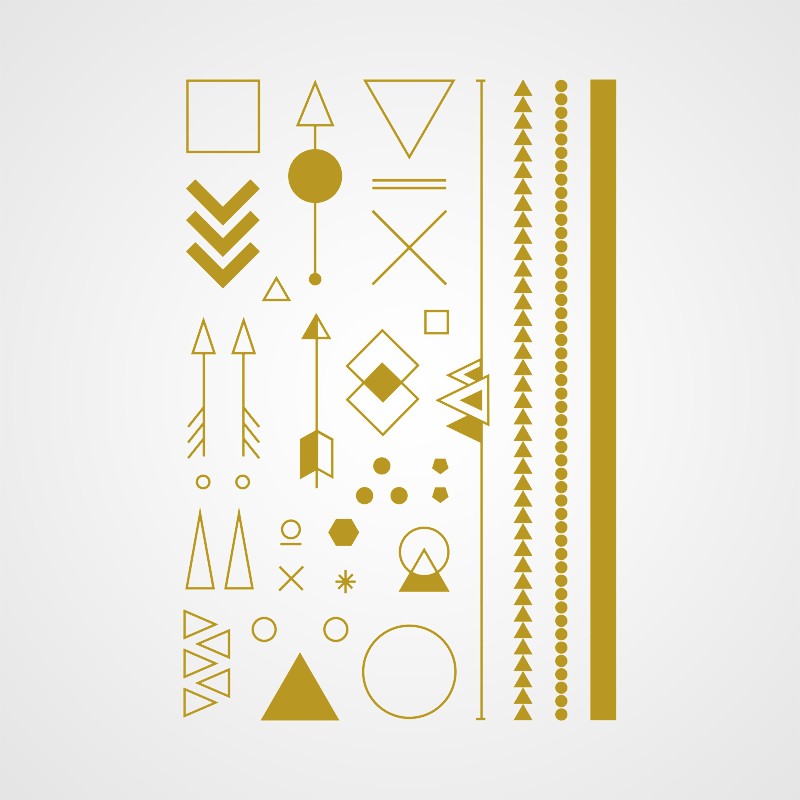 Planche de tatouages temporaires bracelets et motifs géométriques dorés "angle d'or"