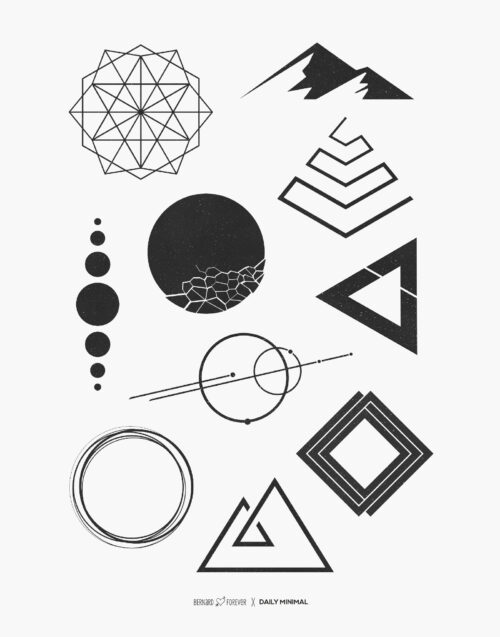 tatouages éphémères noirs minimalistes inspirés de l'univers et de la géométrie